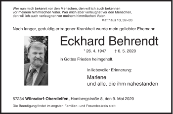 Traueranzeige von Eckhard Behrendt von Siegener Zeitung