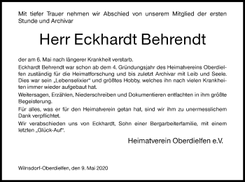 Traueranzeige von Eckhardt Behrendt von Siegener Zeitung