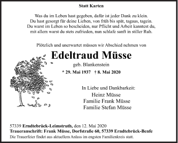 Traueranzeige von Edeltraud Müsse von Siegener Zeitung