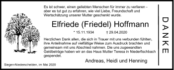 Traueranzeige von Elfriede Hoffmann von Siegener Zeitung