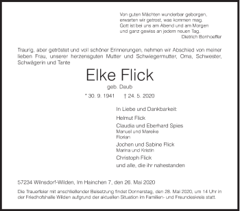 Traueranzeige von Elke Flick von Siegener Zeitung