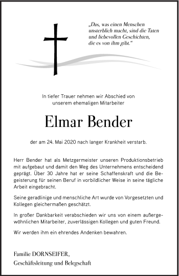 Traueranzeige von Elmar Bender von Siegener Zeitung