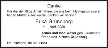 Traueranzeige von Erika Grüneberg von Siegener Zeitung