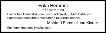 Traueranzeige von Erika Remmel von Siegener Zeitung