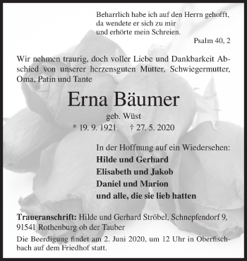 Traueranzeige von Erna Bäumer von Siegener Zeitung