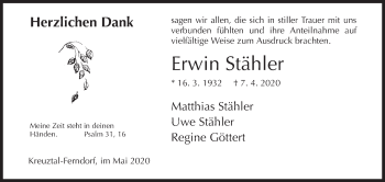 Traueranzeige von Erwin Stähler von Siegener Zeitung