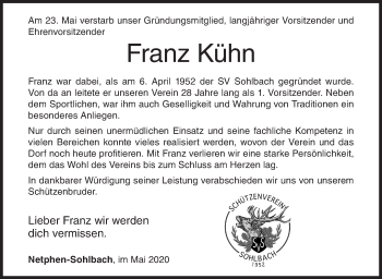 Traueranzeige von Franz Kühn von Siegener Zeitung