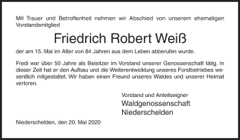 Traueranzeige von Friedrich Robert Weiß von Siegener Zeitung