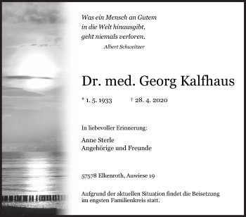 Traueranzeige von Georg Kalffiaus von Siegener Zeitung