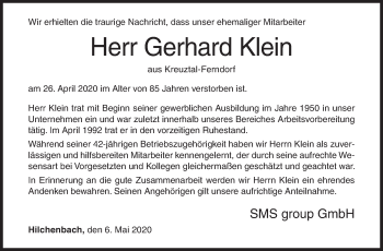 Traueranzeige von Gerhard Klein von Siegener Zeitung