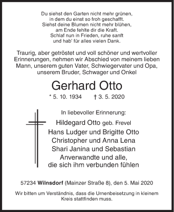 Traueranzeige von Gerhard Otto von Siegener Zeitung