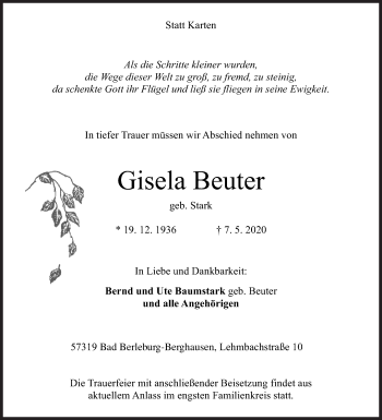 Traueranzeige von Gisela Beuter von Siegener Zeitung