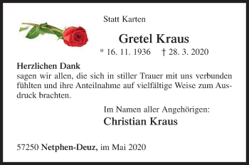 Traueranzeige von Gretel Kraus von Siegener Zeitung