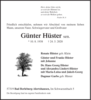 Traueranzeige von Günter Hüster von Siegener Zeitung