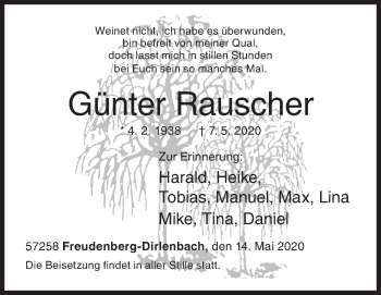 Traueranzeige von Günter Rauscher von Siegener Zeitung