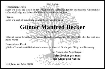 Traueranzeige von Günter Manfred Becker von Siegener Zeitung