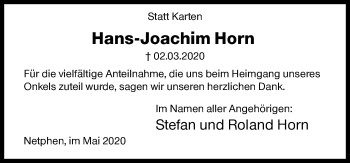 Traueranzeige von Hans-Joachim Horn von Siegener Zeitung