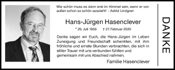 Traueranzeige von Hans-Jürgen Hasenclever von Siegener Zeitung