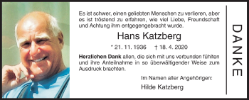 Traueranzeige von Hans Katzberg von Siegener Zeitung
