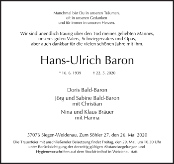 Traueranzeige von Hans-Ulrich Baron von Siegener Zeitung