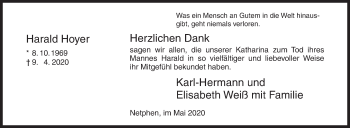 Traueranzeige von Harald Hoyer von Siegener Zeitung