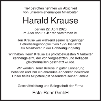 Traueranzeige von Harald Krause von Siegener Zeitung