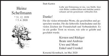 Traueranzeige von Heinz Schellmann von Siegener Zeitung