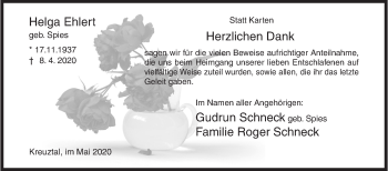 Traueranzeige von Helga Ehlert von Siegener Zeitung