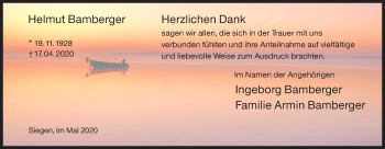 Traueranzeige von Helmut Bamberger von Siegener Zeitung