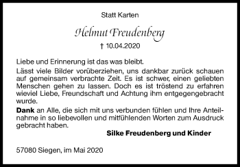 Traueranzeige von Helmut Freudenberg von Siegener Zeitung