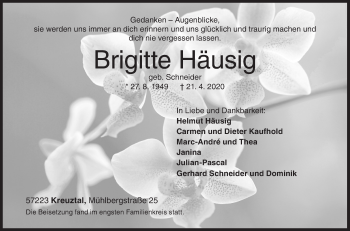Traueranzeige von Helmut Häusig von Siegener Zeitung