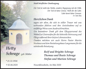 Traueranzeige von Hetty Schrage von Siegener Zeitung