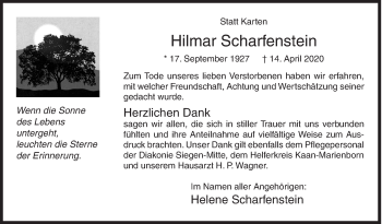 Traueranzeige von Hilmar Scharfenstein von Siegener Zeitung