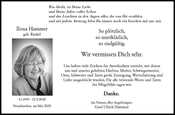 Traueranzeige von Ilona Hammer von Siegener Zeitung