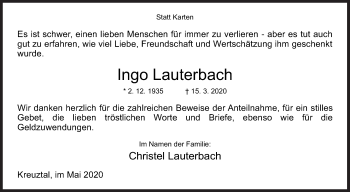 Traueranzeige von Ingo Lauterbach von Siegener Zeitung