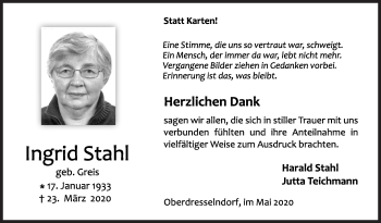 Traueranzeige von Ingrid Stahl von Siegener Zeitung