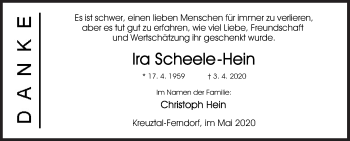 Traueranzeige von Ira Scheele-Hein von Siegener Zeitung