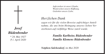 Traueranzeige von Josef Büdenbender von Siegener Zeitung