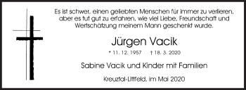 Traueranzeige von Jürgen Vacik von Siegener Zeitung