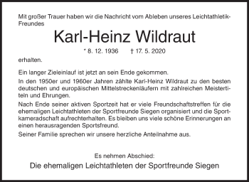 Traueranzeige von Karl-Heinz Wildraut von Siegener Zeitung