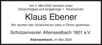 Traueranzeige von Klaus Ebener von Siegener Zeitung