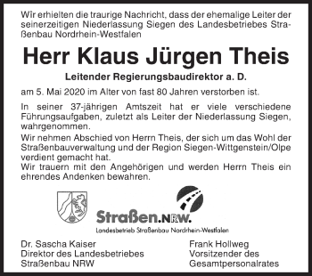 Traueranzeige von Klaus Jürgen Theis von Siegener Zeitung
