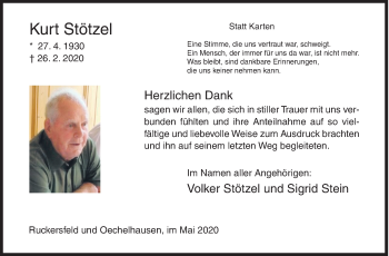 Traueranzeige von Kurt Stötzel von Siegener Zeitung