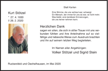 Traueranzeige von Kurt Stötzel von Siegener Zeitung