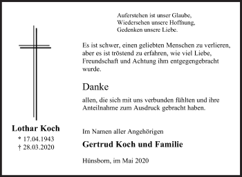 Traueranzeige von Lothar Koch von Siegener Zeitung