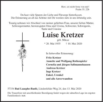Traueranzeige von Luise Kretzer von Siegener Zeitung
