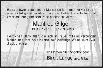 Traueranzeige von Manfred Gilger von Siegener Zeitung