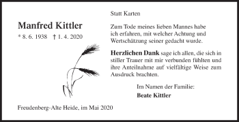 Traueranzeige von Manfred Kittler von Siegener Zeitung