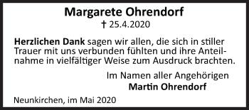 Traueranzeige von Margarete Ohrendorf von Siegener Zeitung