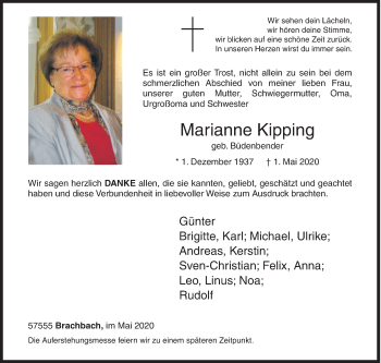Traueranzeige von Marianne Kipping von Siegener Zeitung
